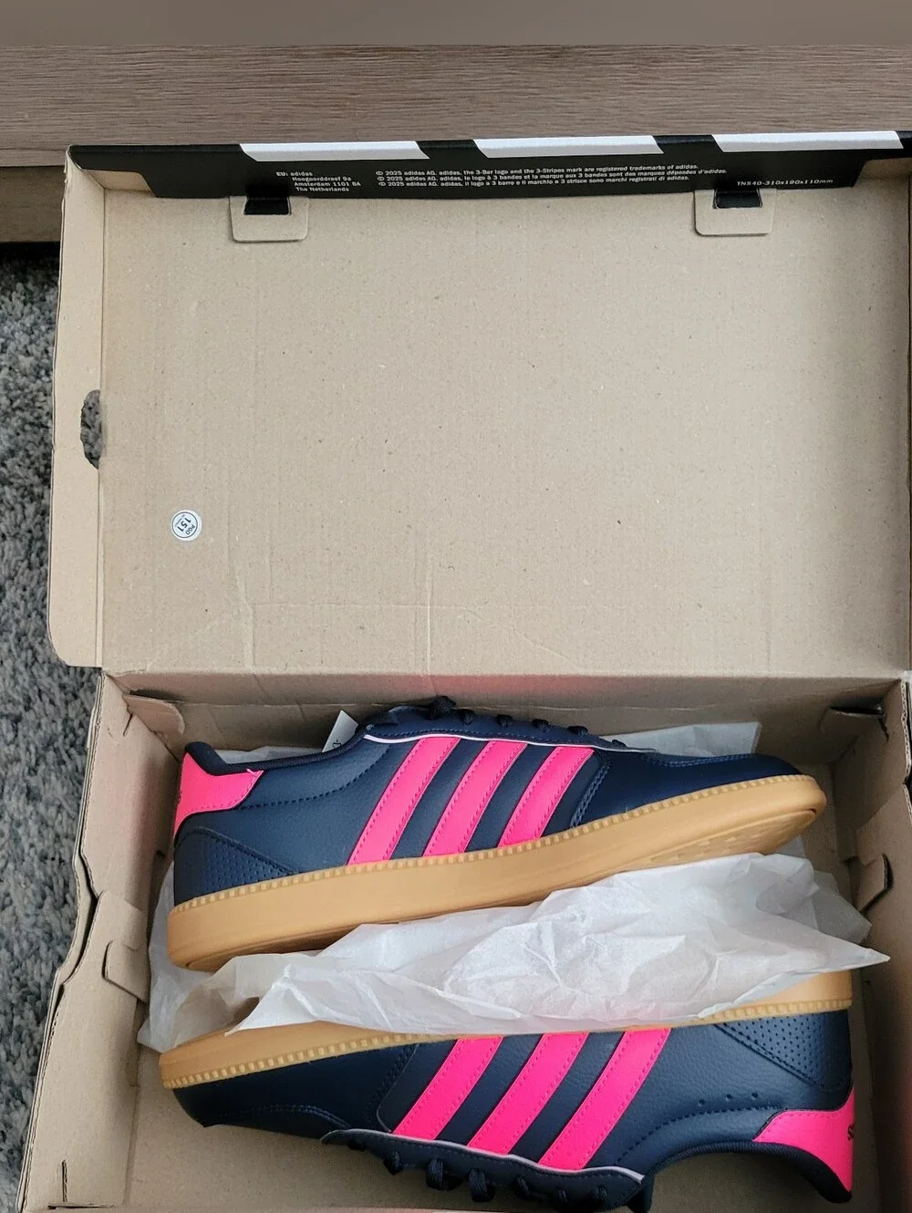 Adidas Navy Blue Sneakers with Pink Stripes and Gum Sole Size:7